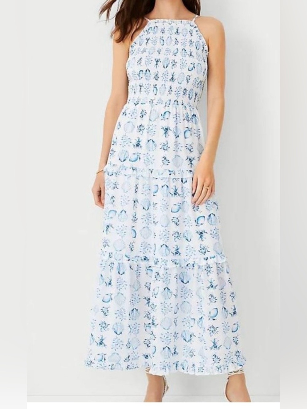 Ann Taylor Shell Tile Tiered Maxi Dress